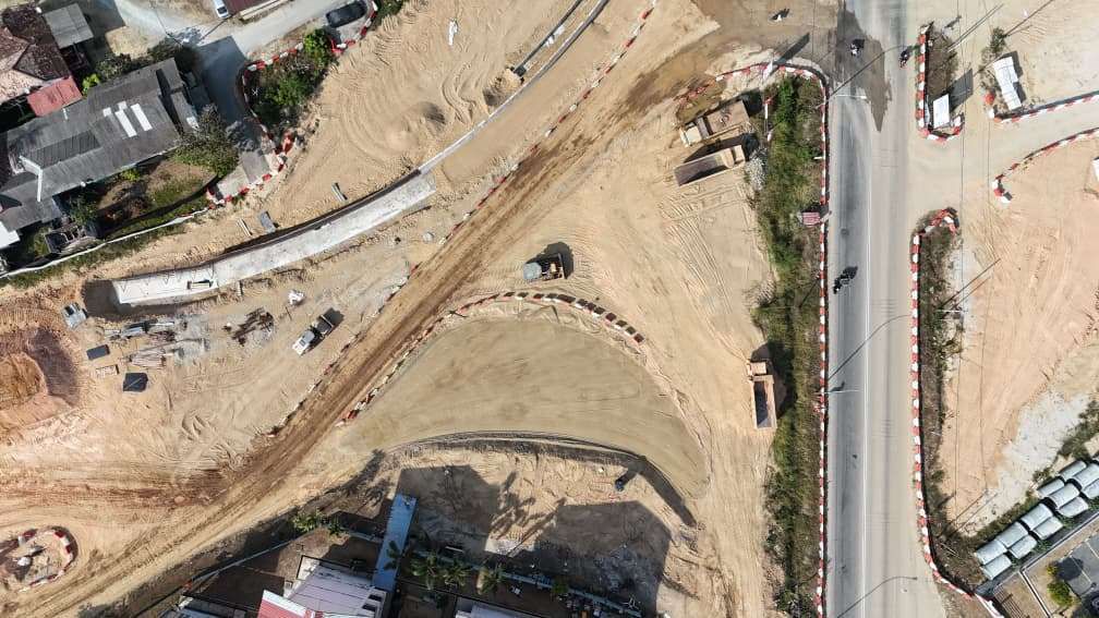 Aerial view of new road junction and earthworks infrastructure